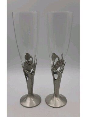 Seagull Pewter Etain Vintage Champagne Glasses Canada 1988 Daffodil Set of 2